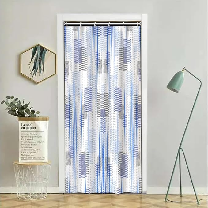 Abstract Style Shower Curtain Blue Grey Geometric Lines Pattern Shower Curtains for Art Aesthetic Bathroom Waterproof Fabric Decor Set with Hooks, 36W x 72H Inch