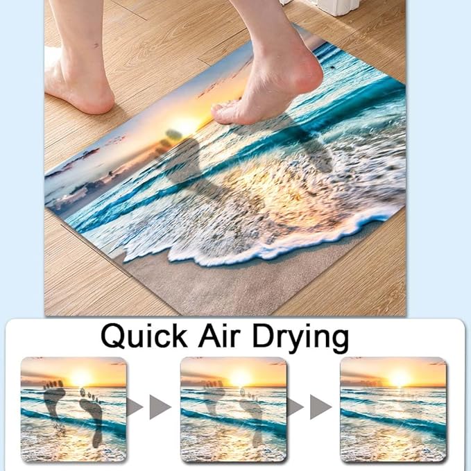 Bath Mat Rug,Sunset on Island Beach Non Slip Quick Dry Super Absorbent Thin Bathroom Rugs Fit Under Door-Easy to Clean Bathroom Floor Mats-Shower Rug for Shower Sink Bathtub(20" x 31"in)