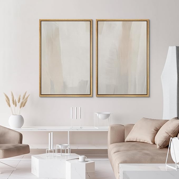 IDEA4WALL Framed Canvas Print Wall Art Set Minimalist Beige Watercolor Soft Neutral Abstract Illustrations Modern Art Decorative Bohemian Calm/Zen for Living Room, Bedroom, Office - 16"x24"x2 Natural