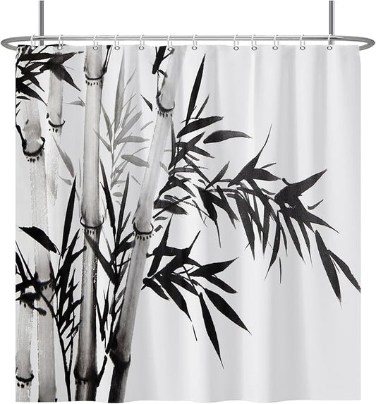 Baocicco Black White Bamboo Shower Curtain Chinese Ink Painting Plant Art Aesthetic Shower Curtains Decorative for Bathroom Waterproof Fabric Shower Curtain with Hooks 72x72 Inches