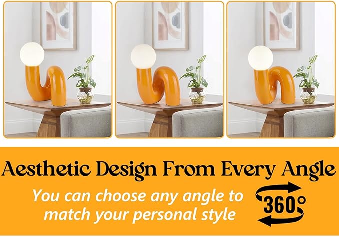 Orange Table Lamp Modern Milk White Globe Glass Table Light Modern Resin Light Fixtures for Bedside Bedroom Living Room Kid’s Room Corner Office