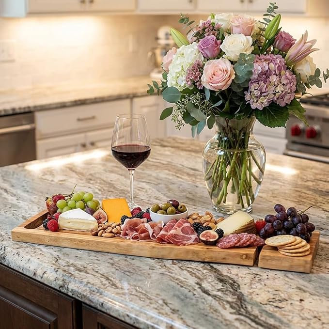 EcoDecors Eleganto 42" Live Edge Solid Teak Bath Caddy Tray with Handle, Book & Tablet Holder, Wine Glass Holders, Luxury Bathtub Tray
