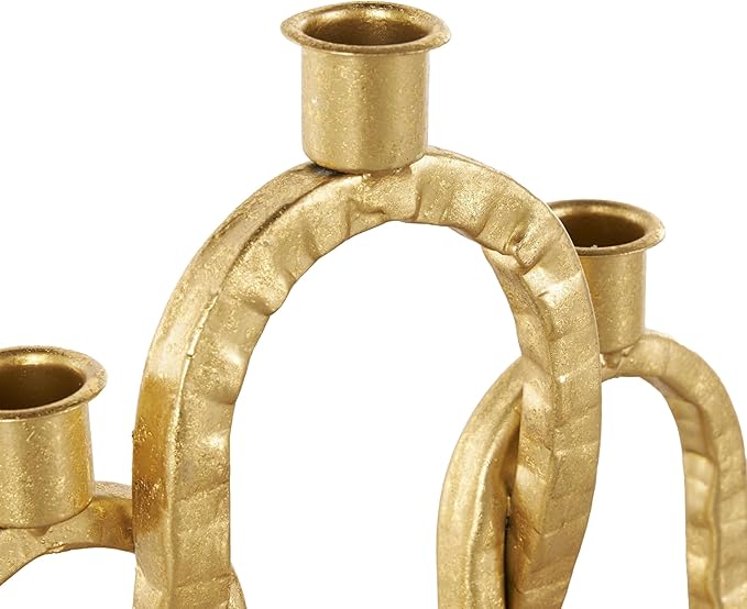 Deco 79 Metal Decorative Candle Holder Interlocked Chains Candle Stand with Rectangle Base, Candlestick Holder 9" x 2" x 10", Gold