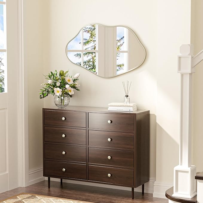 Keonjinn Nickel Irregular Mirrors for Wall 40" x 24" Inch, Asymmetrical Metal Frame, Tempered Glass Decorative Mirror for Bathroom, Bedroom, Living Room, Entryway(Horizontal/Vertical)