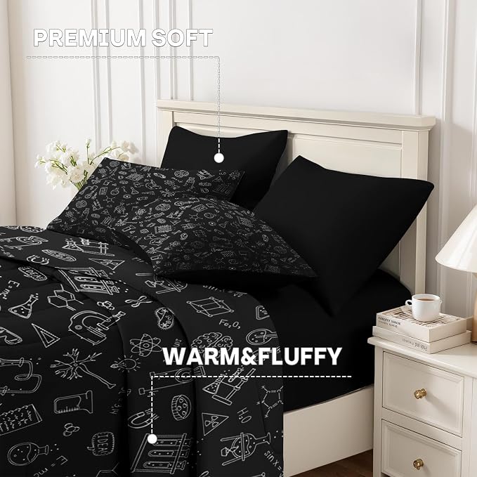 Nesker Comforter Set King Size, Science Lab School 7 Pcs Bedding for Kids and Adults, Medical University Chemistry Bed Sheet Sets with Fitted Sheet 2 Pillowcases & 2 Shams