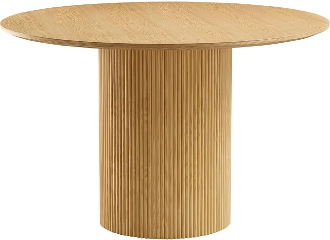 JUSTONE 47.2''Round Dining Table for 4,Modern Kitchen Table with Wooden Pedestal Base,Minimalist Elegant Dining Table for Living Room, Dining Room(φ47.2"x29.8"H,Oak)