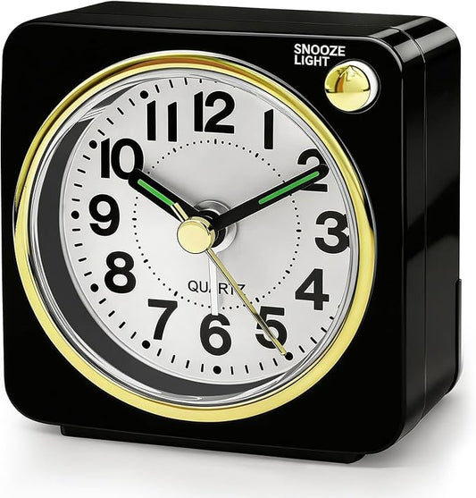 Lamisola Mini Travel Alarm Clock, Small Battery Analog Alarm Clock, Bedside Desk Clocks for Bedrooms, Vintage Home Decor for Bathroom Kichen Office Room, Black
