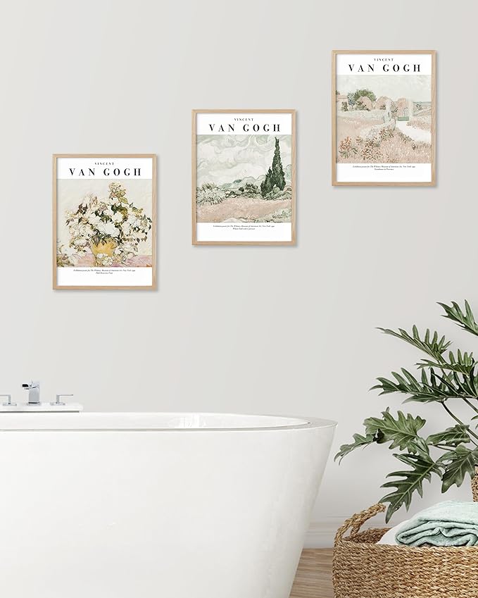 HesenDot Unframed Vintage Van Gogh Exhibition Posters Set of 3, French Country Landscape Floral Wall Art, Minimalist Chic Canvas Prints, Farmhouse Home Decor for Bedroom Living Room Study Office, Unframed
