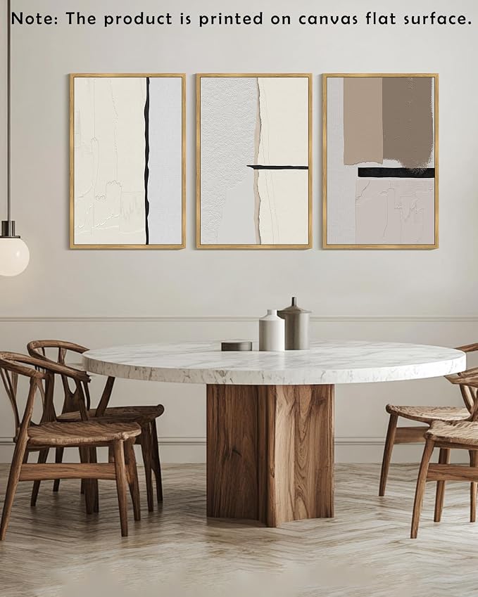 KUVIOKE Neutral Abstract Framed Wall Art Beige Mid Century Textured Wall Decor Minimalist Modern Illustrations Art Print for Living Room Bedroom 24x36in (Natural Framed)