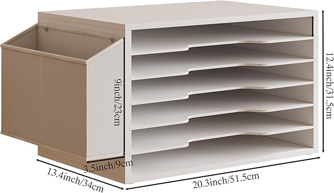 12x18 Construction Paper Organizer,6-Tier Adjustable Literature Organizer,Large Wooden File Sorter with Side Pocket,Office Mailbox for Home,Classroom,Office (White, Large 6 Slots)