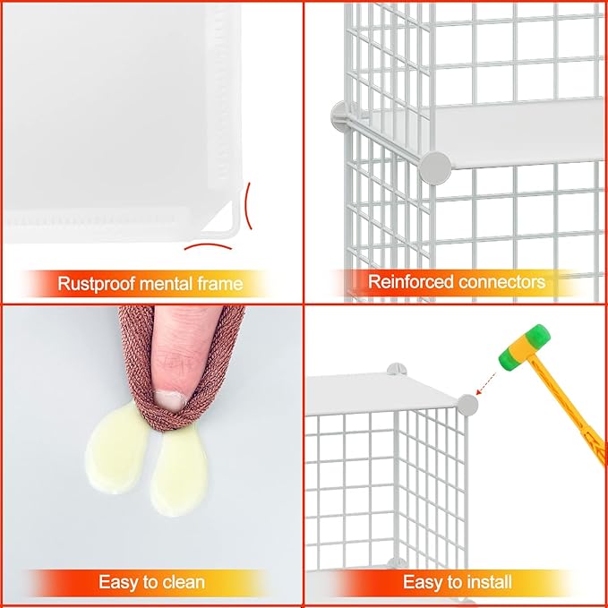 HUBSON Wire Cube Storage Organizer, Book/Toy/Craft/Potted Plants and petCloset Organizers and Storage Shelves, 6-Cube Freely Combinable Metal Grids Storage Shelf,White Plus Iron