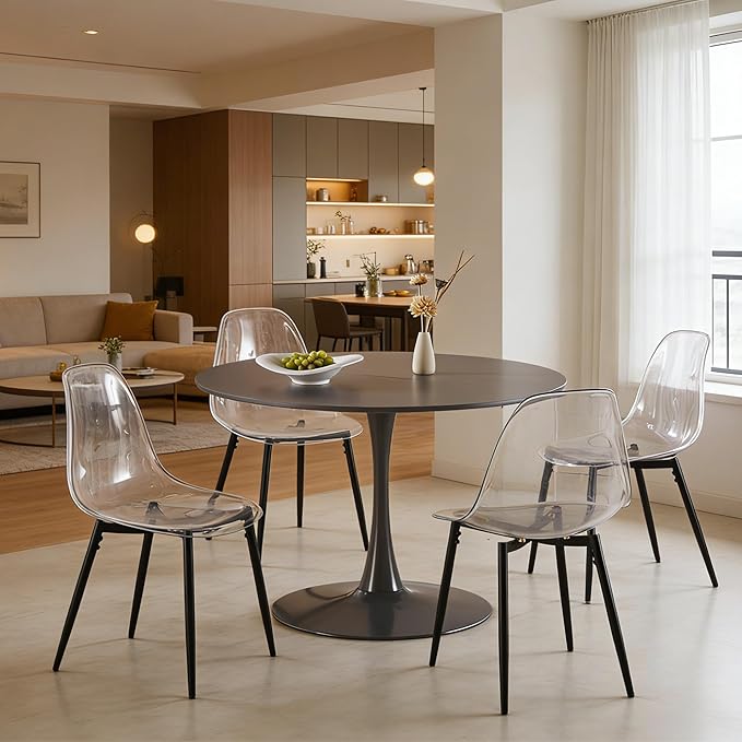 42 Inch Grey Round Tulip Table, Mid-Century Modern Tulip Kitchen Dining Table with Pedestal Base for Small Spaces, Cafe & Office
