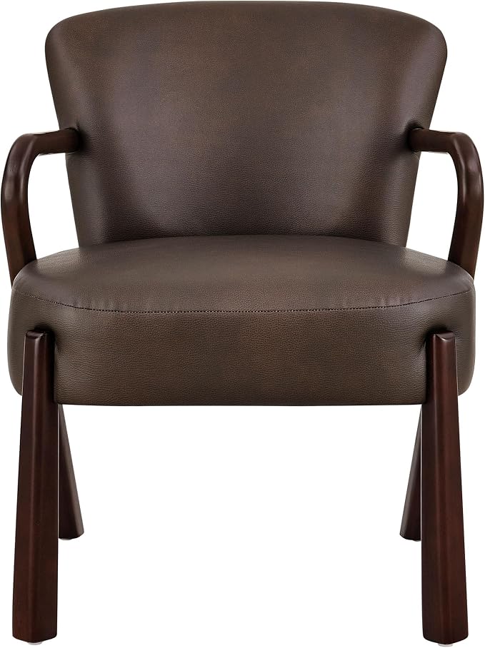 Modway Arden Faux Leather Upholstered Accent Armchair in Espresso – Mid-Century Modern Lounge Chair with Curved Wood Frame