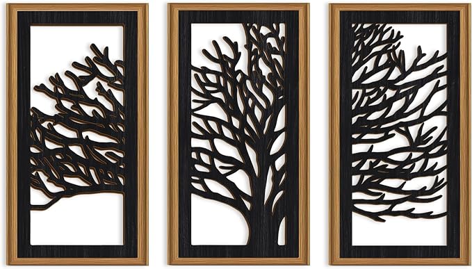 Celestdeco 3 Pcs Black Tree Wall Decor Boho Modern Nature Artwork Tree of Life Wood Wall Art Branch Silhouette Laser Art Decor for Living Room Bedroom Office 7.9 x15.8 Inch