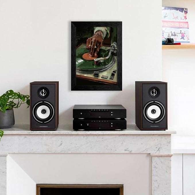 Music Vinyl Record Wall Art Modern African Black Woman Poster Retro Oil Painting Canvas Prints for Living Room Bedroom Dorm Wall Decor 016X20 inch Black Framed