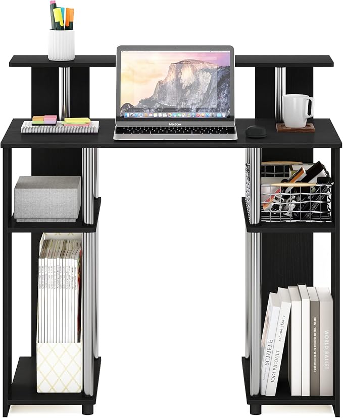 Furinno Jaya Simple Design Computer Writing Desk, Americano/Stainless Steel, 20.3 (D) x 35.6(W) x 35.7 (H) inches.