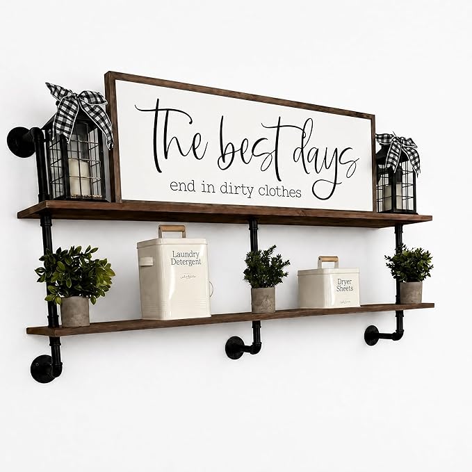 HDDFER Floating Shelves for Wall Laundry Room Shelves Bookshelf Industrial Pipe Shelving Shelf Real Wood Planks 60 inch Rustic Wall Shelves Hanging Bookshelves Farmhouse Kitchen Bar Shelving