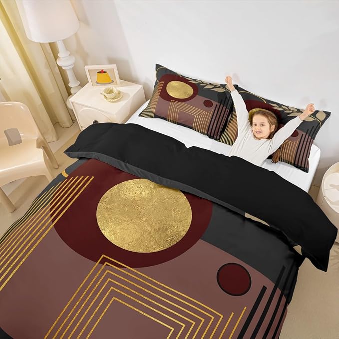 Erosebridal Boho Mid Century Twin Comforter Cover Dark Brown Neutral Modern Duvet Cover Geometric Abstract Bed Set Minimalist Aesthetic Bedding Set