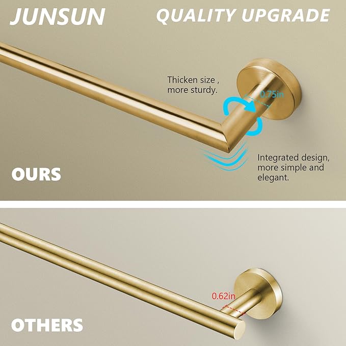 JunSun Bathroom Towel Bar 9 Inch Brushed Gold Towel Racks Wall Mount Bath Hand Towel Holder Modern Home Decor Towel Rod Bathroom Hardware Stainless Steel Towel Hanger Gold Towel Rail Single Towel Bars