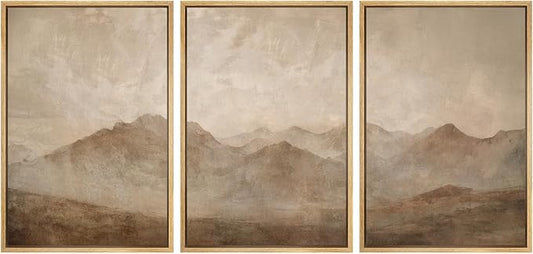 SIGNWIN Framed Canvas Print Wall Art Set Minimal Mountain Landscape Neutral Illustrations Modern Art Decorative Boho Relax/Zen Nordic for Living Room, Bedroom, Office - 24"x36"x3 Natural