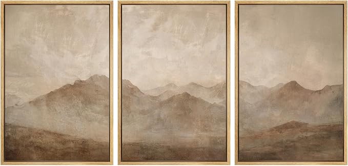 SIGNWIN Framed Canvas Print Wall Art Set Minimal Mountain Landscape Neutral Illustrations Modern Art Decorative Boho Relax/Zen Nordic for Living Room, Bedroom, Office - 16"x24"x3 Natural