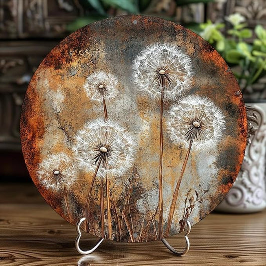 Vintage Dandelion-Themed Aluminum Wall Art, 8x8 Inch Round Metal Decorative Sign, Multipurpose Indoor/Outdoor Hanging Plaque, with No Electricity Needed, Birthday & Holiday Gifts