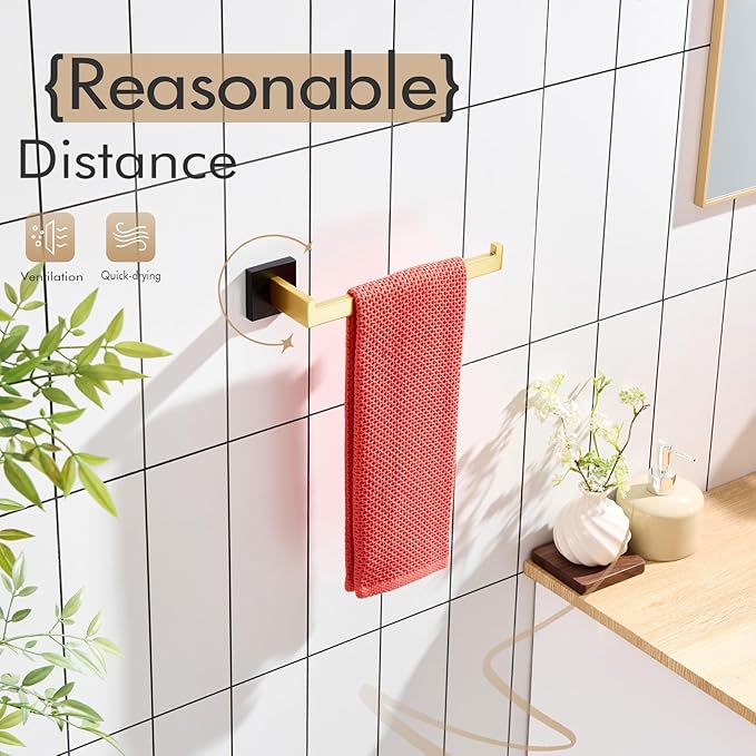 KOKOSIRI Towel Bar for Bathroom Wall Mount 9'' Hand Towel Holder T-304 Stainless Steel Bath Kitchen Accessories Matte Black and Brushed Gold, B3003GDK