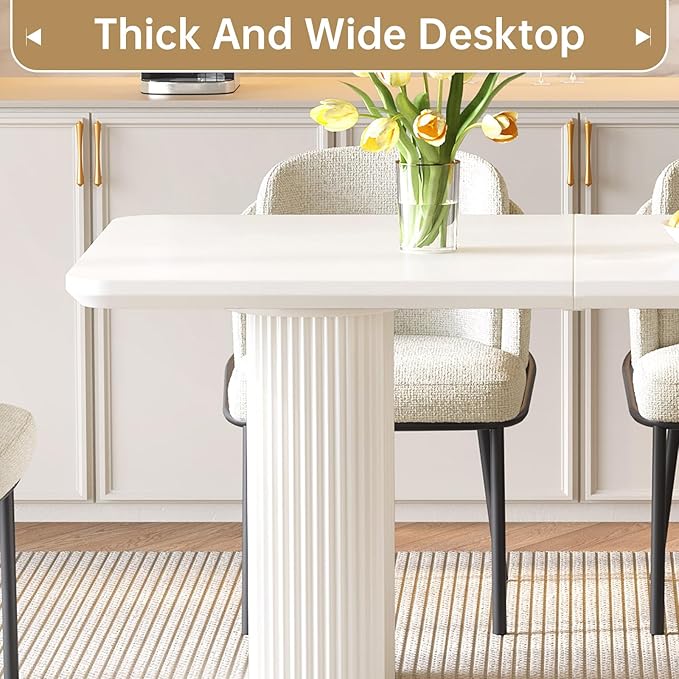 Dining Table Set for 4, 55.11" Rectangular Kitchen Table with 4 Chairs, 5-Piece Dining Set with Spacious Top & Waved Legs for Kitchen, Living Room, Home, Apartment, White
