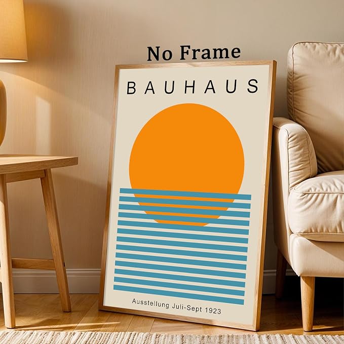 Minimalist Bauhaus Canvas Wall Art Sunrise Sunset Pictures Boho Sun Artwork Mid Century Modern Painting Geometric Gallery Wall Art Bauhaus Exhibition Poster Abstract Geometric Prints 16x24in Unframed