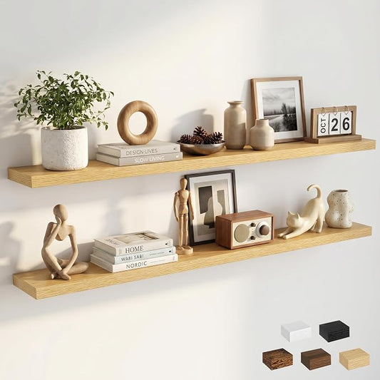 Dreamland Floating Shelves for Wall, Rustic Oak Floating Shelves for Bathroom|Bedroom|Kitchen, Deep Wall Mounted Book Shelf, Wood Storage Display Shelf for Home Decor, Set of 2