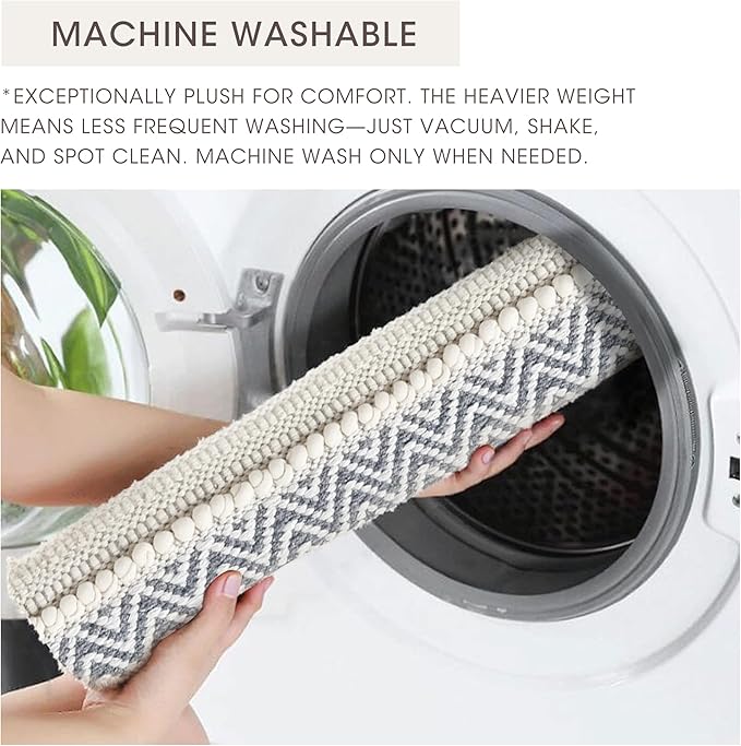 Ink+Ivy Bath Rug Hand-Woven Texture Shaggy Striped Soft & Water Absorbent, Boho Bathroom Décor Bath-Mats, Non-Slip Absorbent Quick Dry Mats for Tub, Shower Room, Asher, 20x32 Grey