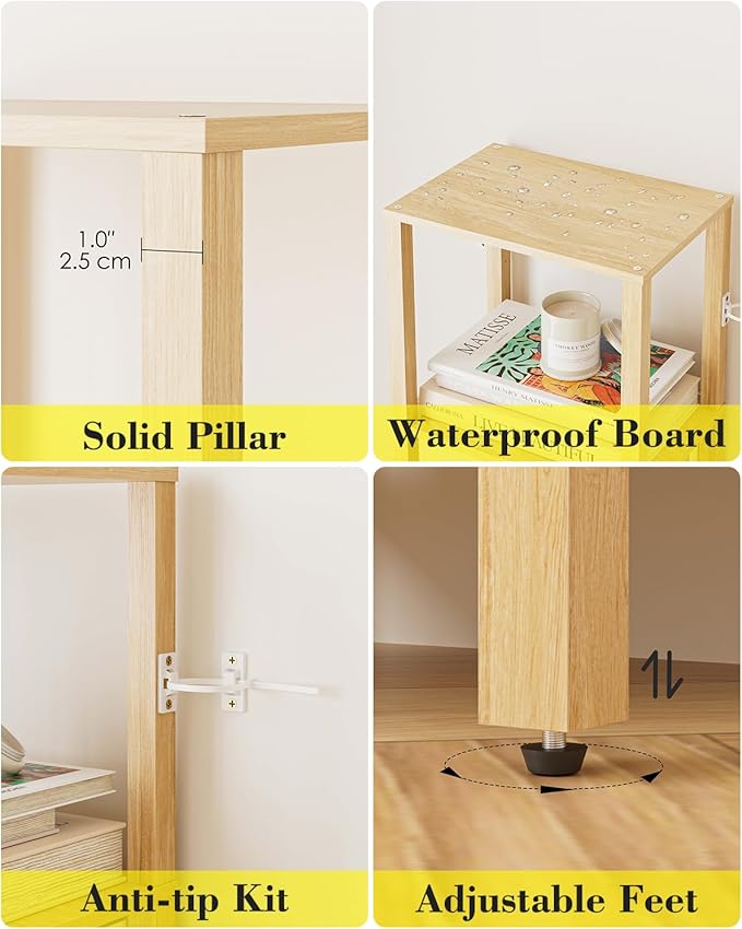 Open Book Shelf, 4 Tier Small Bookshelf, Freestanding Shelf Narrow Bookcase with Open Shelves, 14.96" x 10.63" x 41.26", Book Shelves for Living Room, Office, Study, Oak