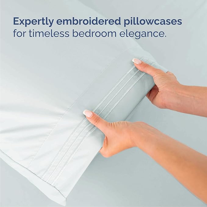 Queen Size 4 Piece Sheet Set - Comfy Breathable & Cooling Sheets - Hotel Luxury Bed Sheets for Women & Men - Deep Pockets, Easy-Fit, Extra Soft & Wrinkle Free Sheets - Ice Blue Oeko-Tex Bed Sheet Set