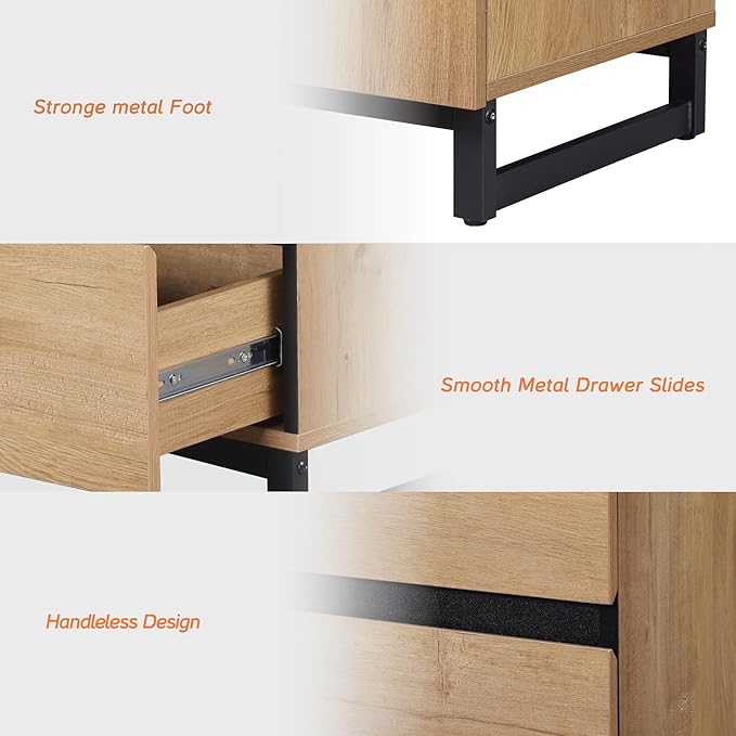 WAMPAT Dresser for Bedroom, Closet Organizers and Storage with 6 Drawers, Chest of Drawers with Metal Base, Modern Wood Dresser for Living Room, Bedroom,Oak