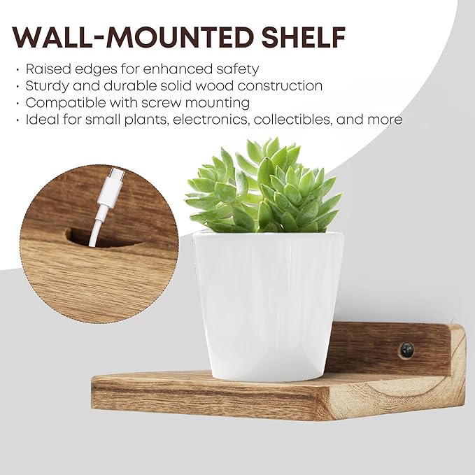 Small Floating Shelf for Wall,5 Inch Wooden Wall shelf Set of 2,Mini Speaker, Baby Monitor,Cameras，Figurines Display Stand, for Bedroom, Gaming Room, Living Room, Bathroom(Carbonized Black)