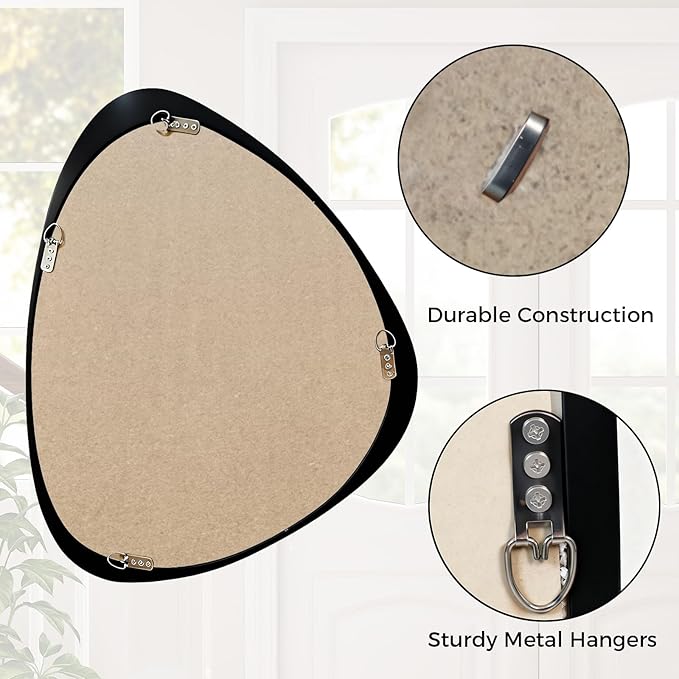 Asymmetrical Mirror, 24"x19" Unique Irregular Wall Mirror, Wood Mid Century Modern Mirror Decor for Bathroom Bedroom Living Room Entryway Hallway (Black)
