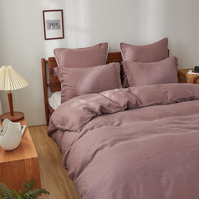 Simple&Opulence 100% Linen Duvet Cover Set, Natural French Flax Purple Duvet Cover Twin Size, Breathable Soft Comfy Linen Bedding Comforter Cover with 1 Pillowcase(Purple, 68"x86")