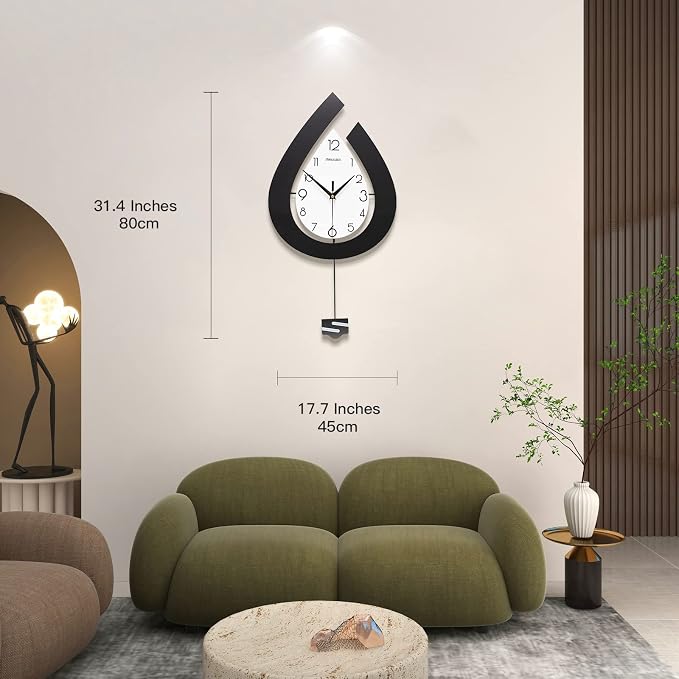 Large Decorative Wall Clock for Living Room Decor Big Pendulum Modern Wall Clock for Kitchen Bedroom Bathroom Non Ticking Silent Clock Wall Decor Battery Operated for Home 31.5 Inch