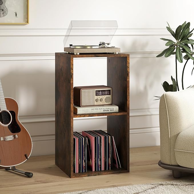 Tangkula 2-Cube Bookcase, 3-Tier Bookshelf with Open Compartments, Freestanding Cube Storage Organizer with Anti-Toppling Kits, Modern Display Shelf for Living Room, Study (1, Rustic Brown, 2-Cube)