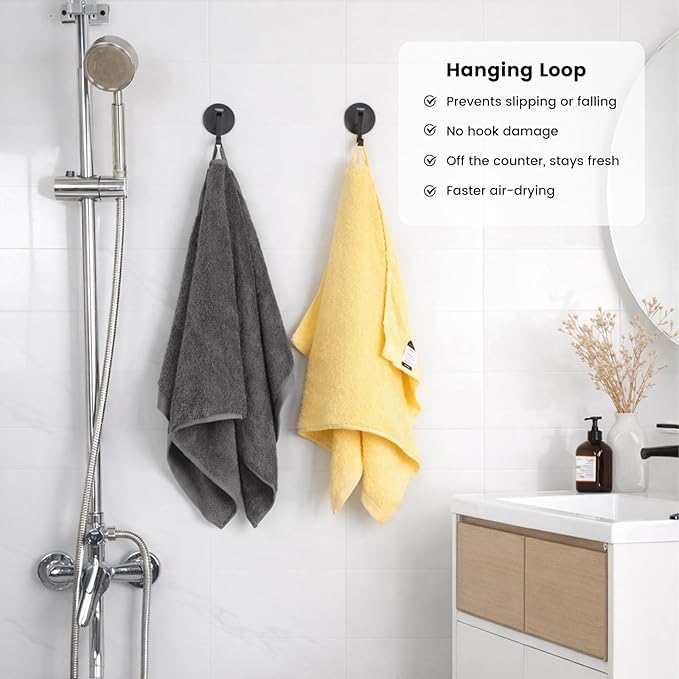 SEMAXE Bath Towel Set, 100% Cotton Bathroom Towels with Hanging Loops, Soft & Absorbent, 8 Piece Towel Set Include 2 Bath Towels, 2 Hand Towels, 4 Washcloths, Yellow & Grey