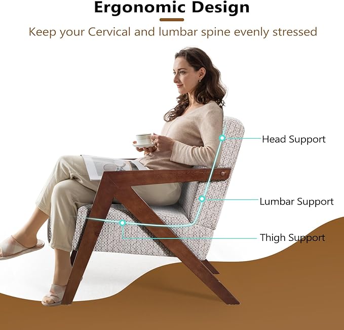 Bonzy Home Mid-Century Modern Accent Chair with Solid Wood Frame, Upholstered Armchair for Bedroom & Living Room,Reading Side Chair with Soft Lien Fabric Cushion,Easy Assembly