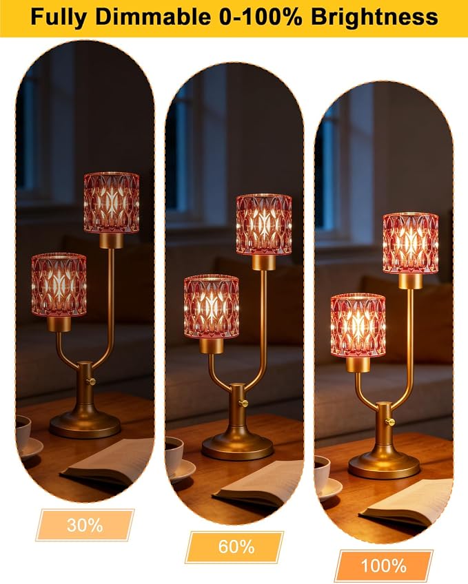Lightdot Mid Century Modern Table Lamp Dimmable Nightstand Lamp Red Glass Vintage Gold Desk Lamp 2 Bulbs Included Warmwhite Ambient Bedside Lamps for Living Room Bedroom Girls Room Home Office Decor