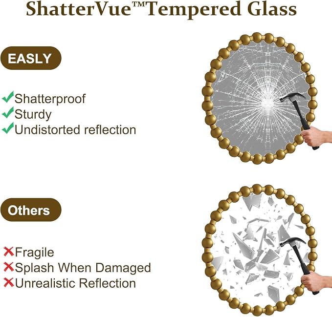 Easly Round Mirror for Wall, 36 Inch Gold Beaded Frame Decorative Vanity Mirror, Circle Bathroom Mirror with High-Definition Lense, Modern Wall Decor for Bathroom, Living Room, Bedroom, Entryway