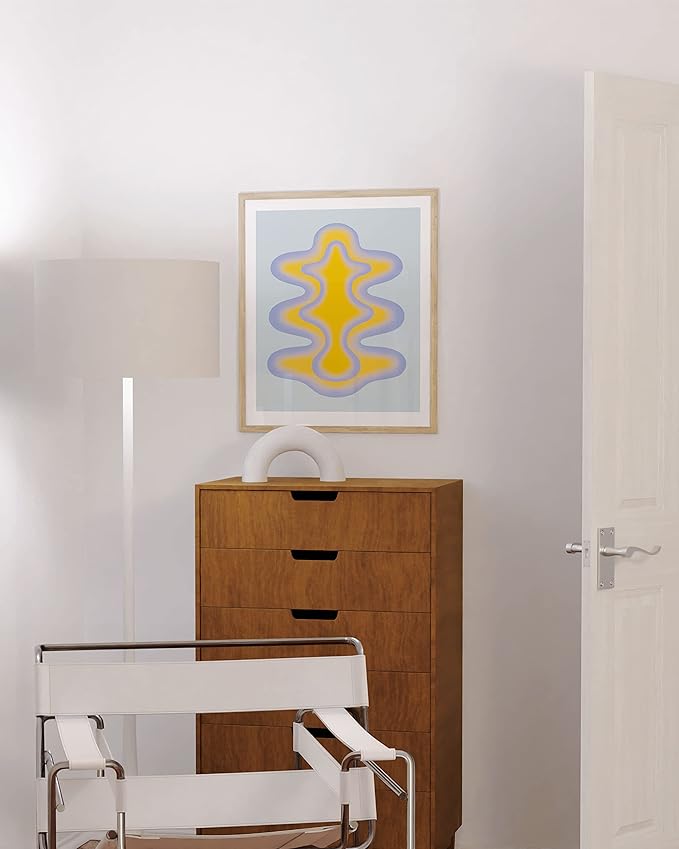 HAUS AND HUES Abstract Wall Art – Colorful Modern Prints, Blue and Yellow Shapes, Minimalist Vintage-Inspired Wall Decor (Beige Frame, 16x20)
