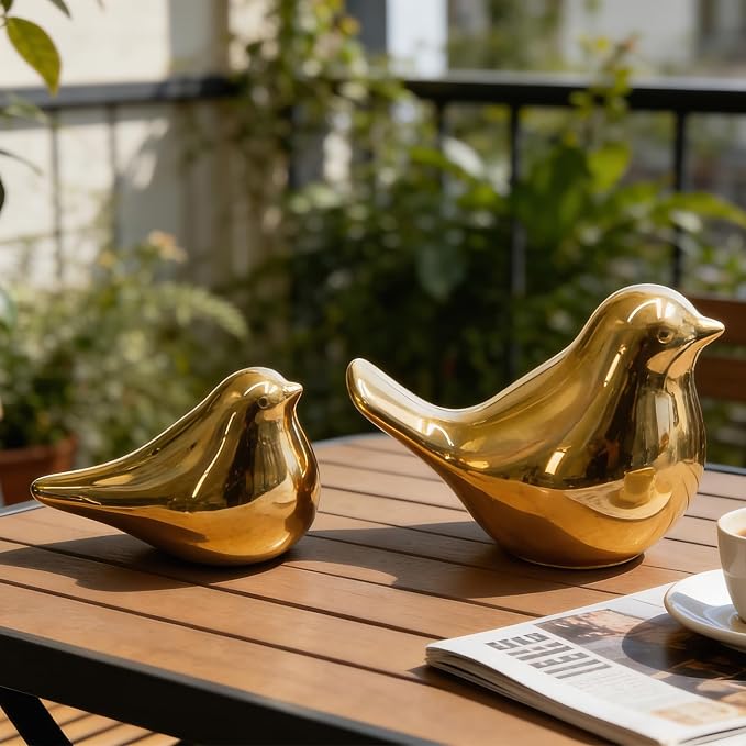 statueBird Statues, Modern Home Decor, Suitable for desks, Bookshelves, bedrooms, Living Rooms, cabinets, and Fireplace Mantel Decorations. Ceramic Animal Statues. (Gold)