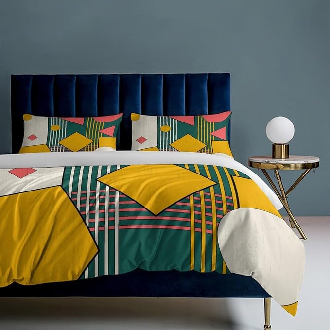 Colorful Aesthetic Comforter Cover Geometry Bed Set, Retro Atomic Duvet Cover，Modern Mid Century Bedding Sets，Aesthetic Abstract Art Bedding 3 Piece (1 Duvet Cover 90"x90" + 2 Pillow Sham 20"x30")