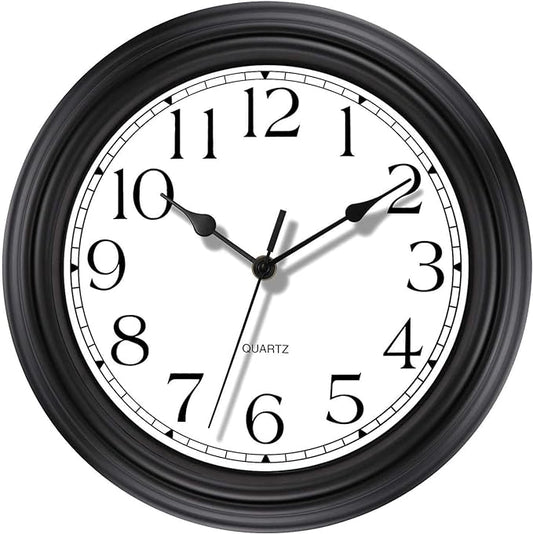 Foxtop Silent Non-Ticking Round Classic Clock Retro Quartz Decorative Battery Operated Wall Clock for Living Room Kitchen Home Office (12 Inch, Black)