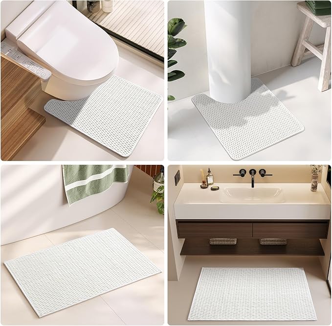 Bathroom Rugs Non Slip Washable, Super Absorbent Thin Bath Mat Small Quick Dry Low Pile Bathroom Rug, White 16"x24" / 1'4" x 2'
