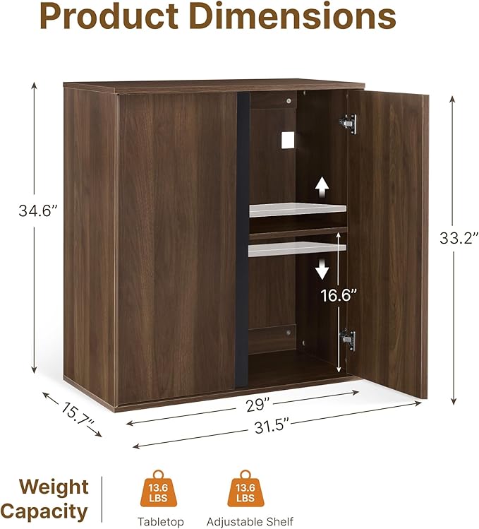 31.5" Sideboard Buffet Cabinet with Storage Modular Accent Display Kitchen Storage Cabinet Wood Coffee Bar Console for Living Room, Hallway, Kitchen, Dining Room,Walnut