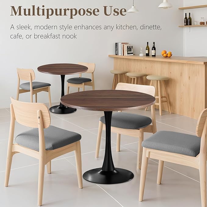 24 Inch Round Dining Table,Mid-Century Tulip Table with Metal Pedestal Base,Modern Leisure Table for Small Space Kitchen Dining Room,Easy Assembly,Walnut and Black